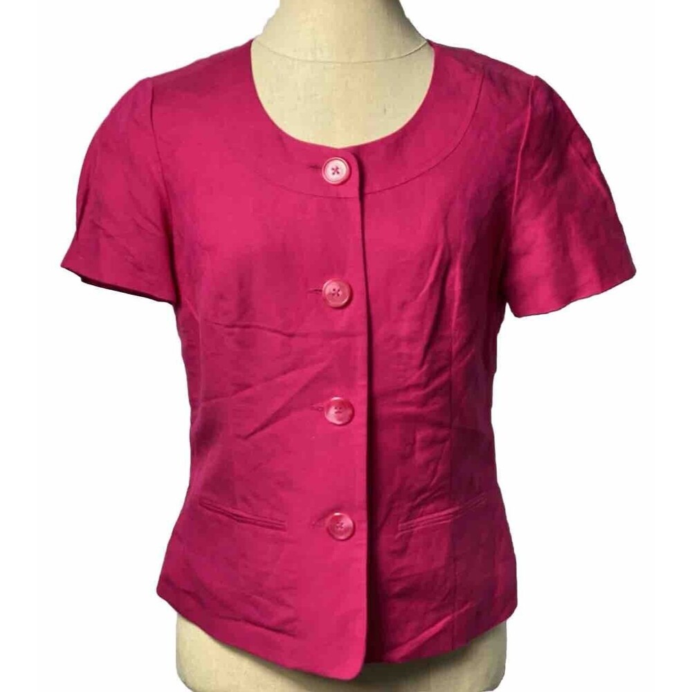 East 5th Women Petite Pink Linen/Rayon Button Down Lined Jacket Blouse Top Sz PS